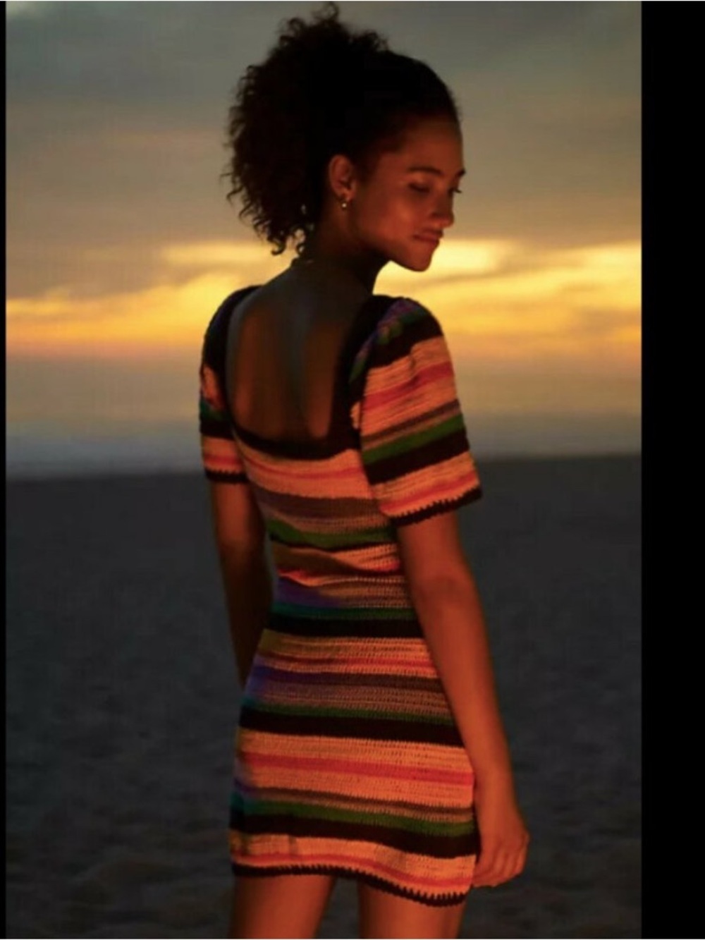 FARM Rio Colorful Striped Crochet Mini Dress with Navy Trim - Picture 6 of 8